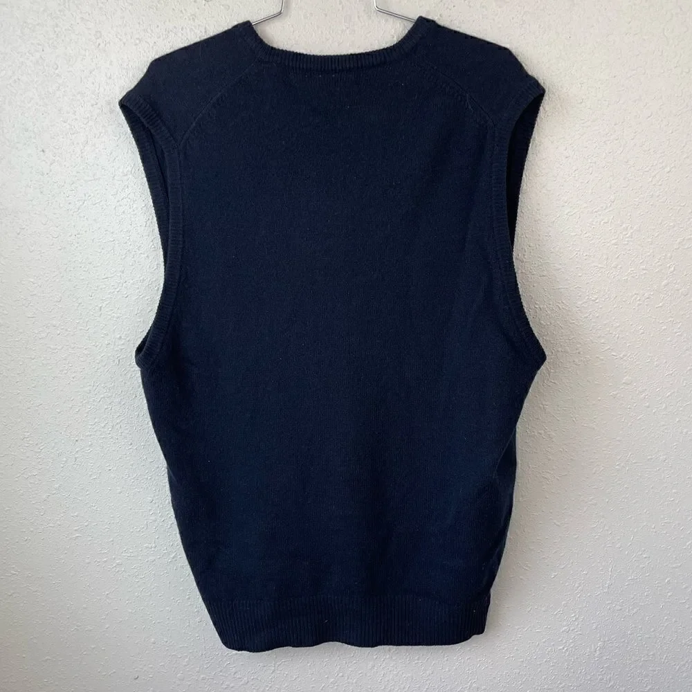 Nordstrom Dark Navy Blue Lambs Wool Sleeveless V-Neck Size L